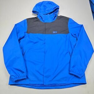 Helly Hansen Rain Windbreaker Jacket Hooded Colorblock Blue Black Mens 2XL